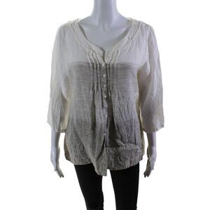 Rosso35 Womens Linen Cream Beige Ombra Henley 3/4 Sleeve Blouse Top Size 46